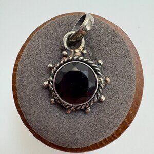 VTG Sterling Silver 925 Smoky Quartz Bezel Set Beaded Circle Pendant Size 1"